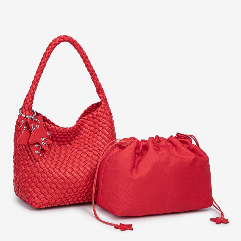 

Новая сумка-пистолет, маленькая плетеная вручную сумка, универсальная сумка для мамы и ребенка, текстурированная портативная сумка-подмышка, сумка-ведро в виде овощной корзины красный