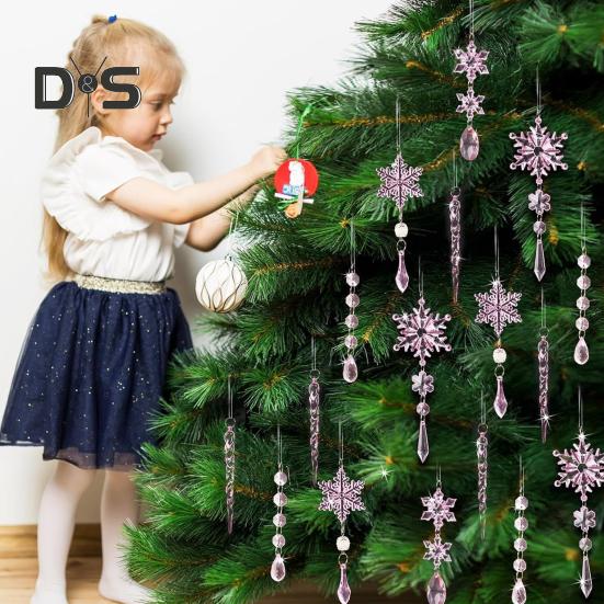 18Pcs Christmas Snowflake Ornaments Hanging Acrylic Crystal Snowflakes Icicle Drop Decorations for Christmas Tree Winter Party Decor