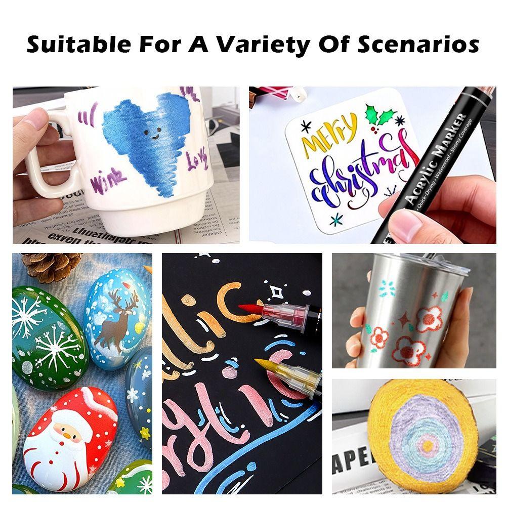 6/12/24Colors Water-based Ink Acrylic Marker Pen Double Head DIY Graffiti Painting Metallic Marker Pen Water-based Marker