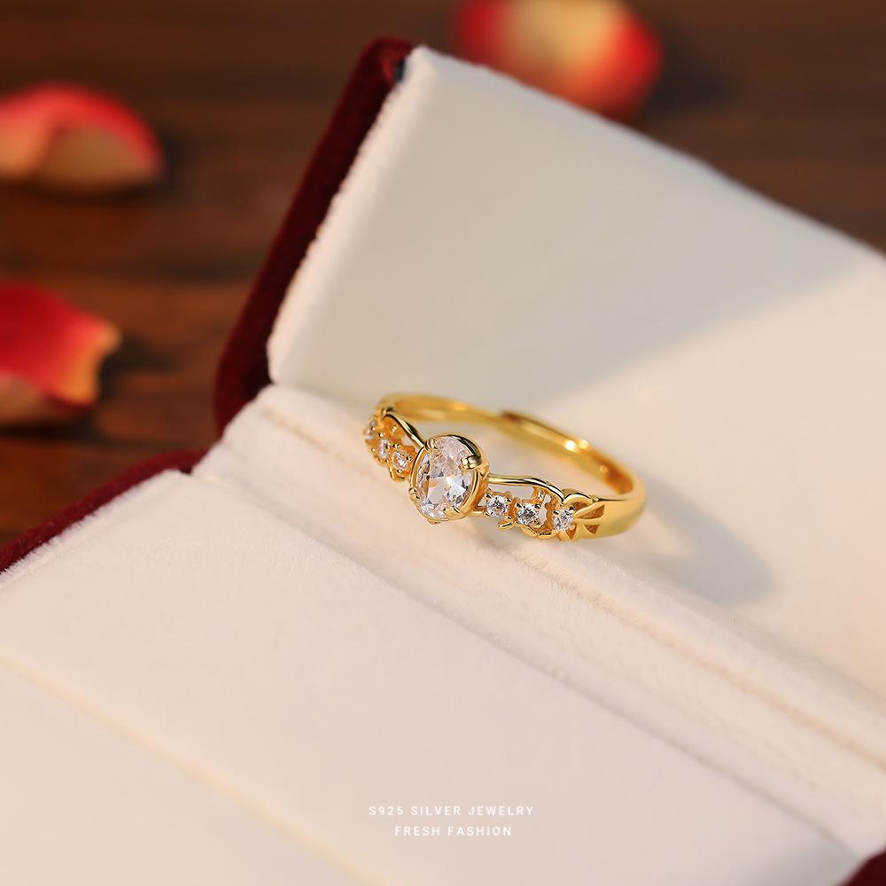 

Real 925Sterling Silver Rings For Women Wedding Party Jewelry Temperament Openwork Oval CZ Opening Ring Fine Jewelry золотой