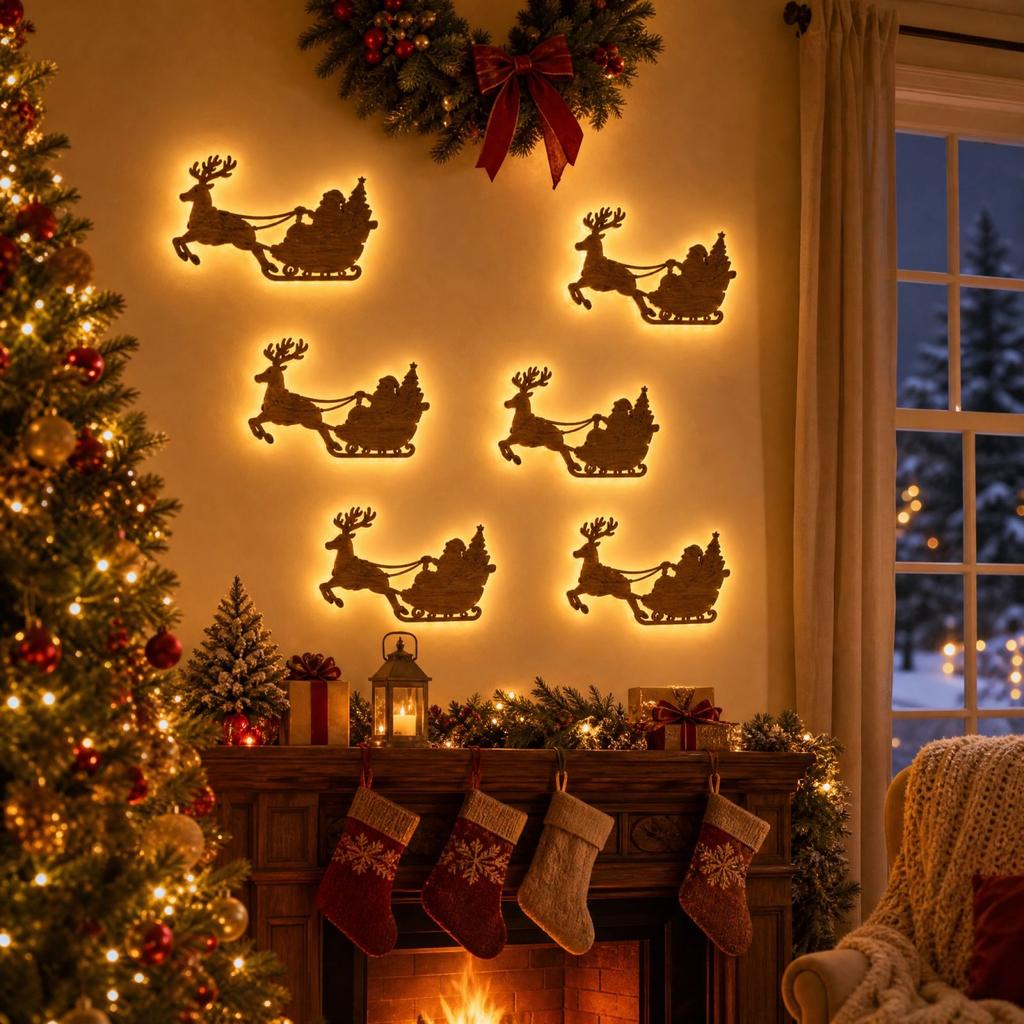Luce Decorativa Natalizia in Legno con Motivo a Forma Natalizia per Decorazioni Festive
