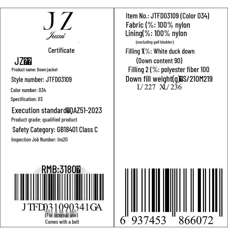 JUZUI Women's Casual Color-Block Zipper Long Down Jacket