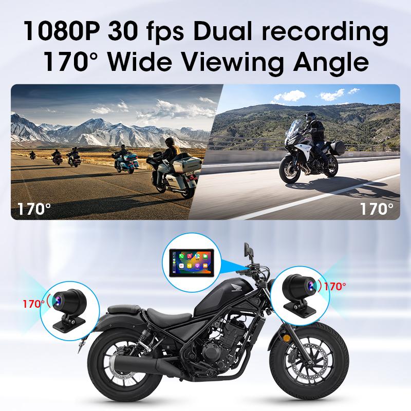 7” Motorcycle GPS Navigation Waterproof Wireless Carplay Android Auto Display Screen Portable Motorbike Moto Monitor DVR Dual BT