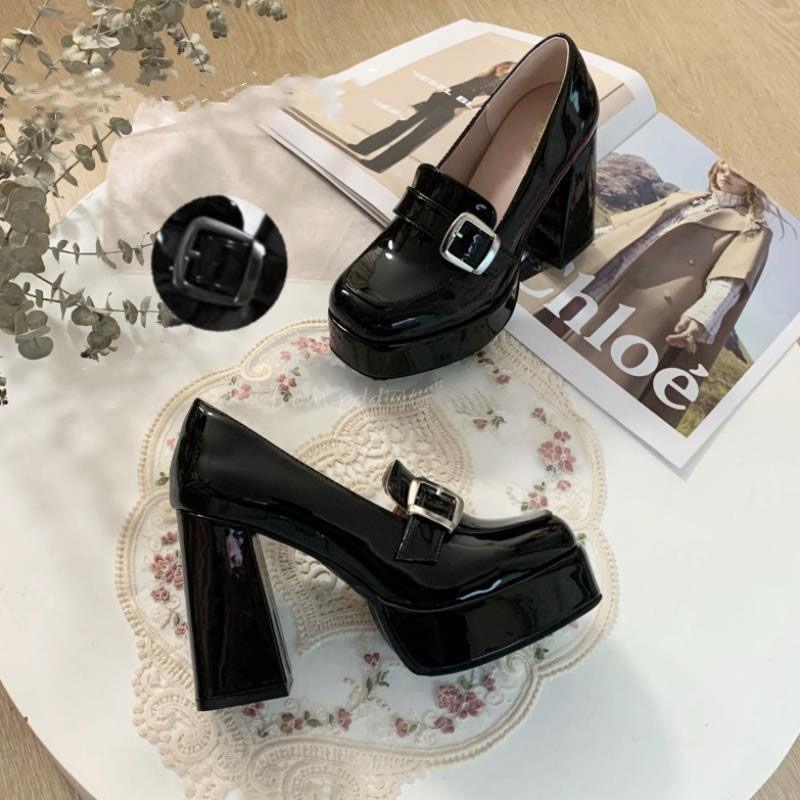 Black Mary Jane high heels women's spring and autumn new thick heel French Lolita jk Barbie single shoes