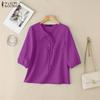 ZANZEA Women Casual Round Neck Solid Color 3/4 Sleeve Summer Blouse
