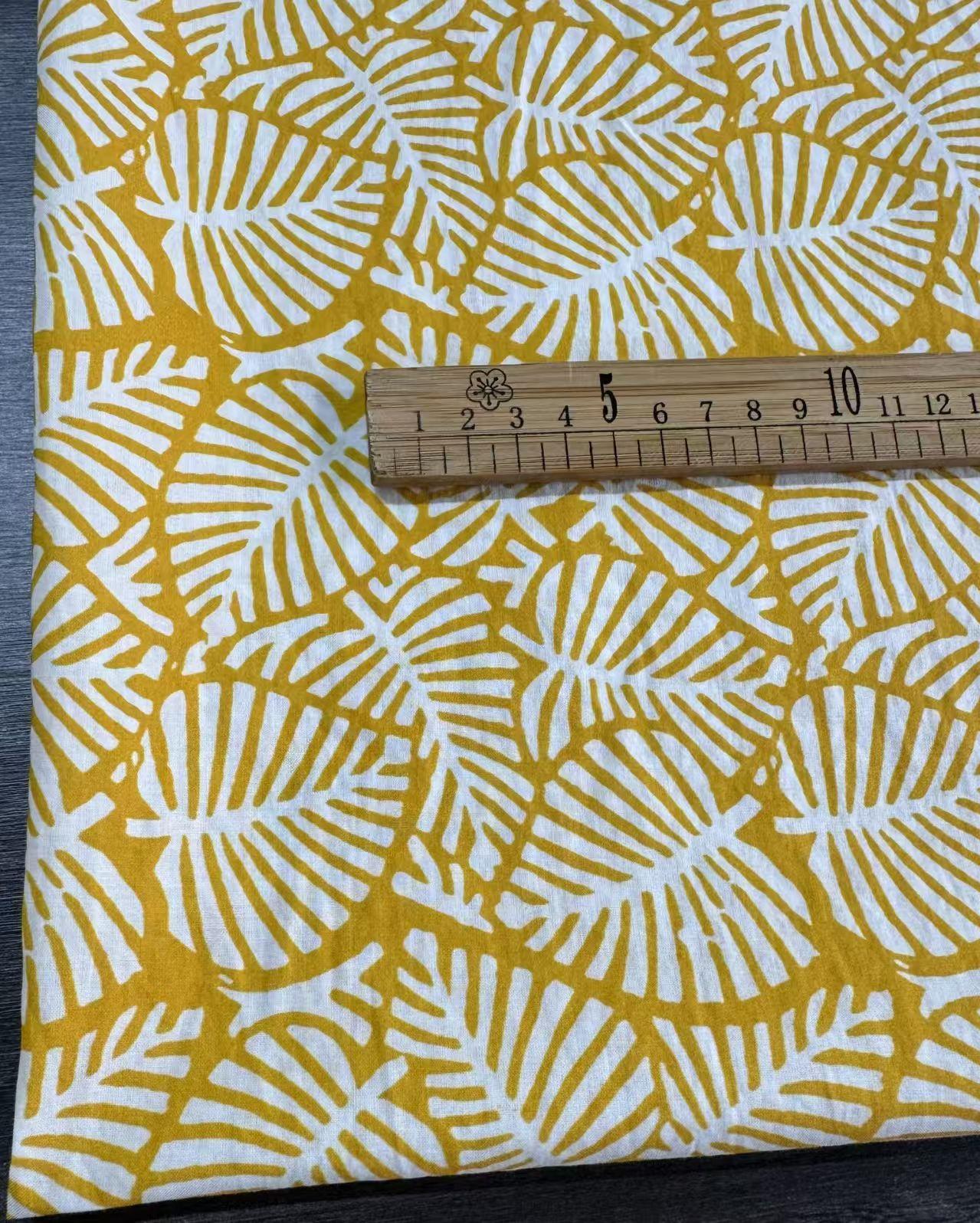Leaves Design Block Printed Cotton Fabric Light Weight for Summer Pajama