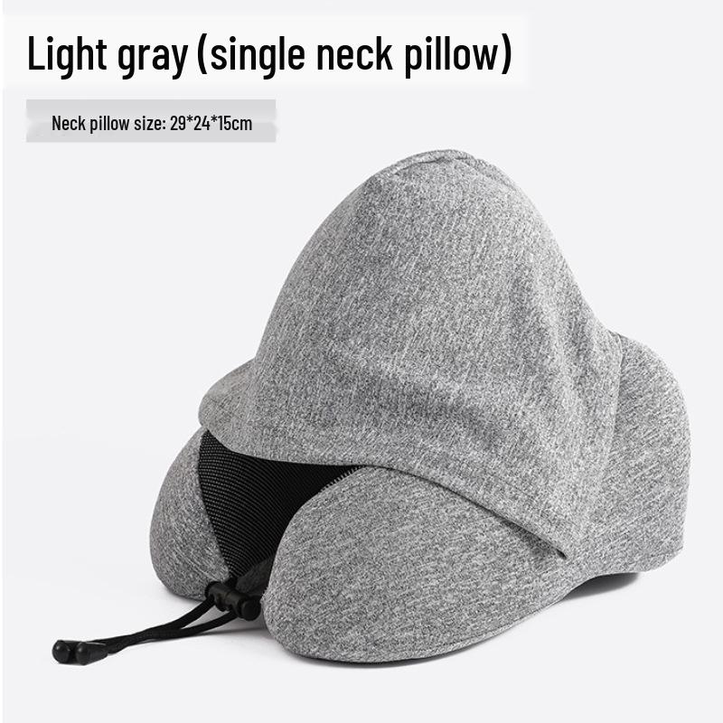 

Memory Foam Hooded U-Shaped Travel Pillow with Washable Cover and Neck Support Single Pillow светло-серый