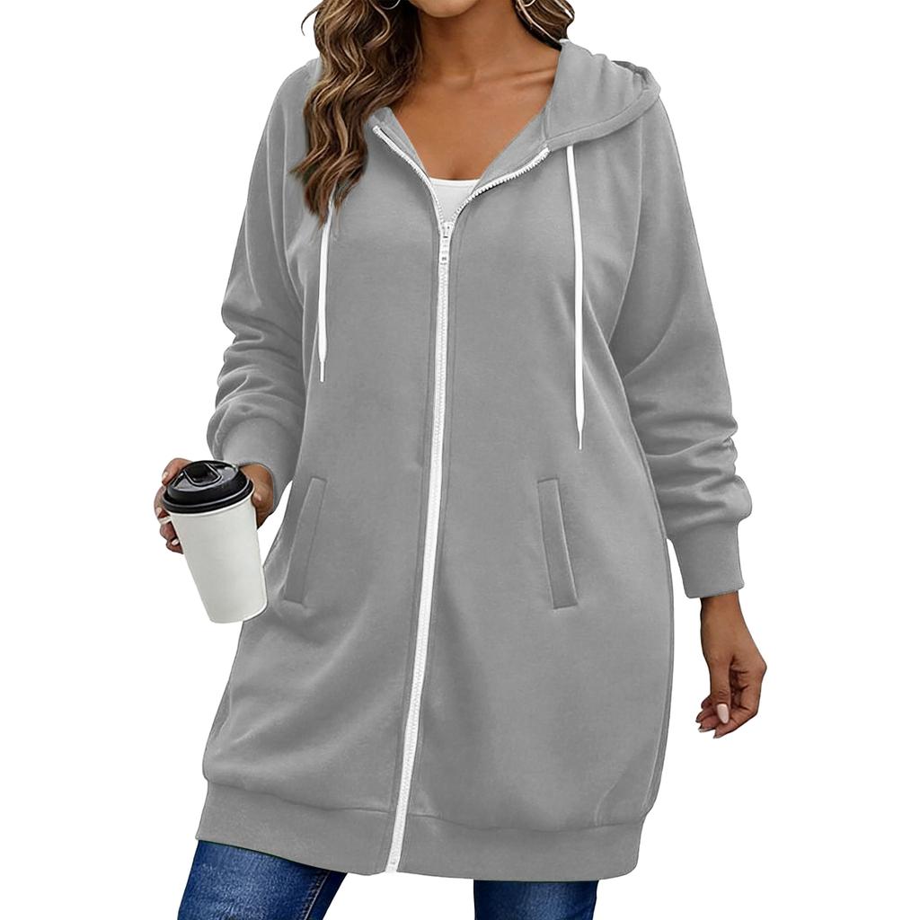 Sudadera Larga con Capucha para Mujer Tallas Grandes con Cremallera Bidireccional, Ropa Exterior Casual de Color