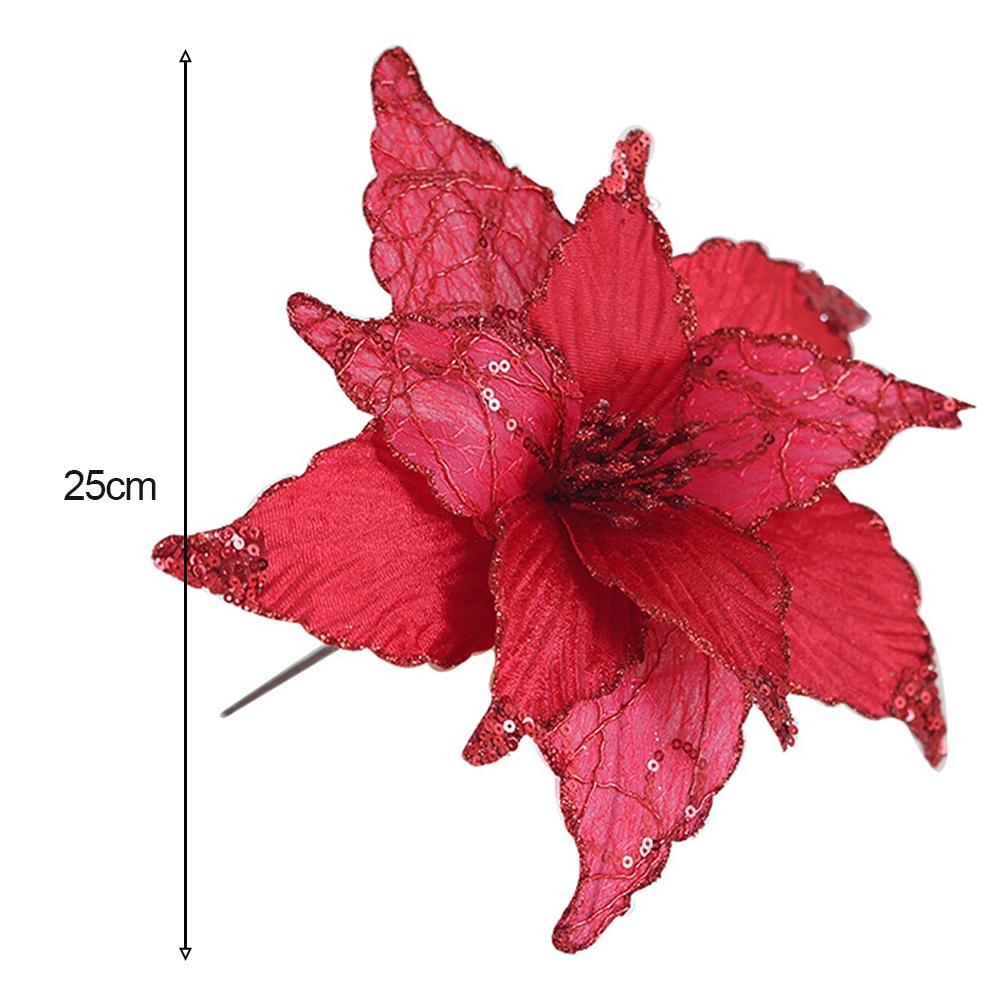 Cloth Plastic Christmas Poinsettia Cm Glitter Flower