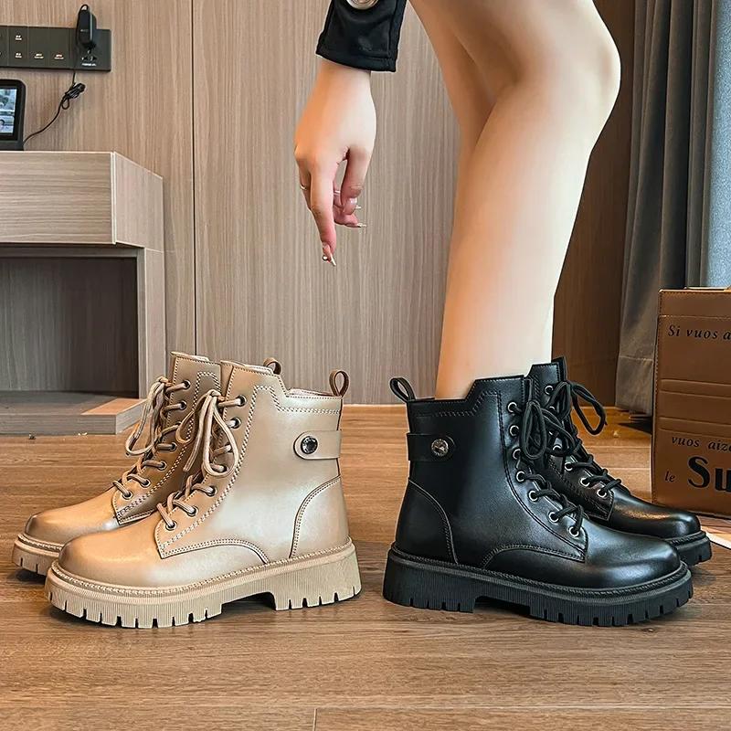 2024 Autumn/Winter New Handsome British Style Side Zipper Short Boots for Women Thick Bottom Casual Boots boots women