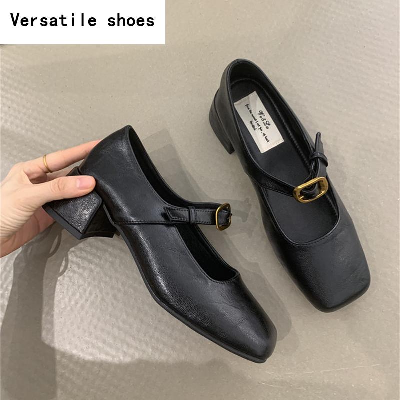 Весна Осень Туфли-лодочки с квадратным носком Женские Уличный стиль Толстый каблук Обувь — фото 7