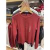 2025 Autumn/Winter Women's Ribbed Henley Long Sleeve Slimming Base Layer T-shirt
