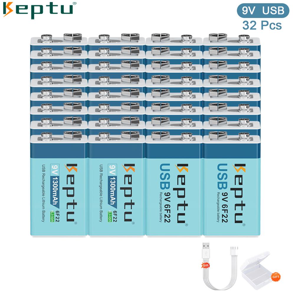 KEPTU 1300mAh 9V Li-ion Rechargeable Battery with Micro USB, 6F22 Lithium Battery for Wireless Microphone, RC Toys, and Gadgets