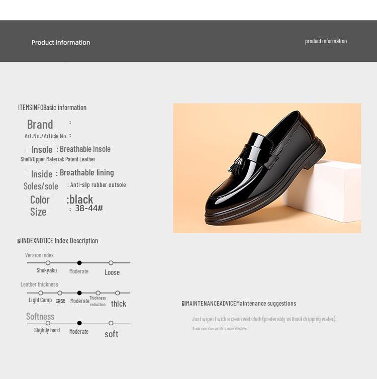 Herrskor i glänsande svart läder – Höst, Stor storlek, Formell business, Ungdomlig, Mångsidig, Casual, Mjuk sula, Idealisk för bröllop