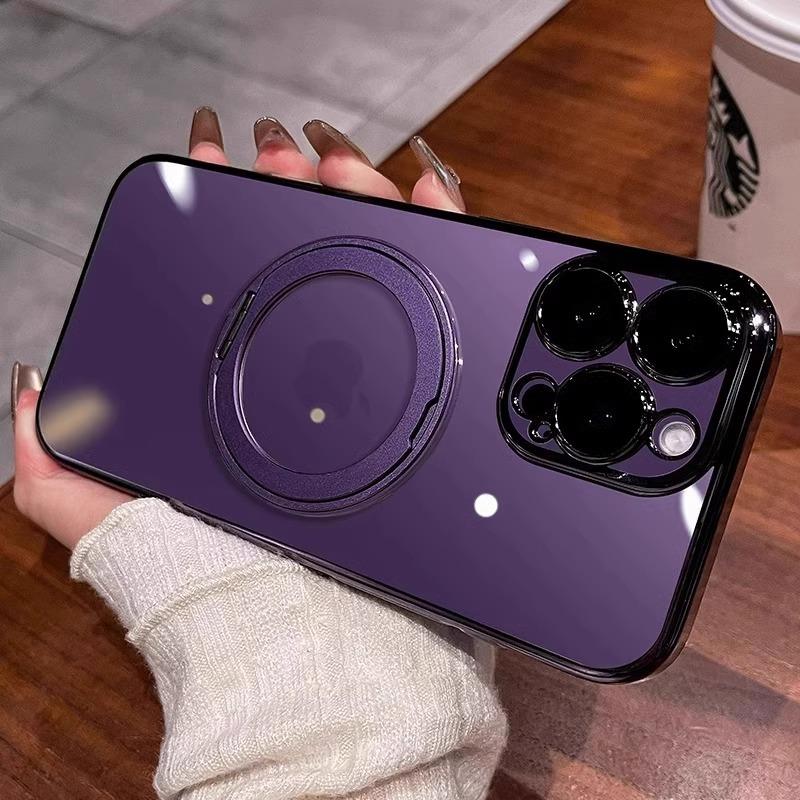 Applicable to iPhone17 super magnetic mobile phone case Apple 16 proma electroplating rotating bracket high transparency protective case
