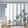 1 X Blue Hydrangea Print Shower Curtain With Hooks - Polyester Fabric, Machine Washable, Suitable For Bathroom Decoration