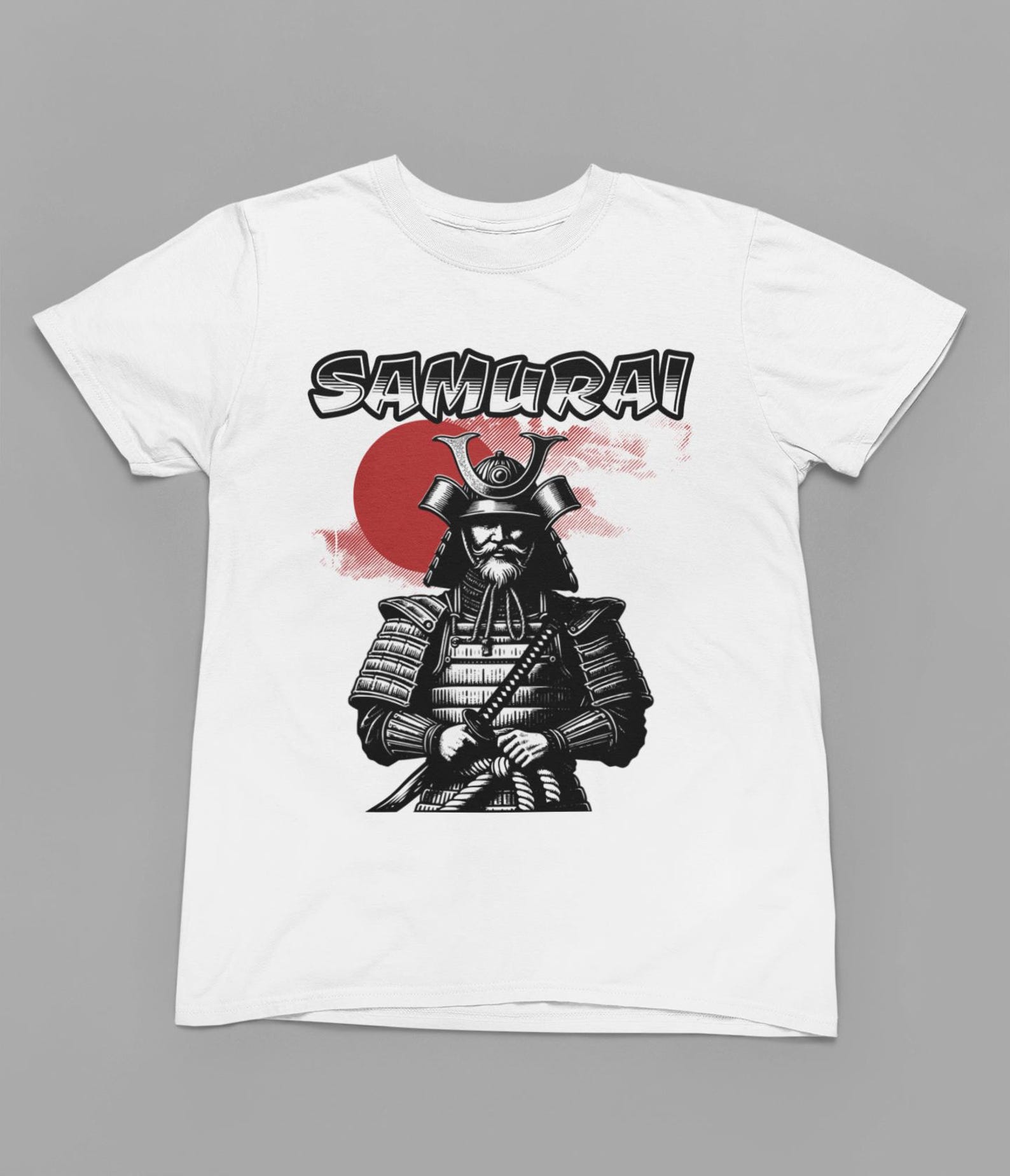 Samurai T-Shirt, Japanese Warrior Red Sun Graphic Tee, Vintage Bold Armor Unisex Shirt, Bushido Gift For Him Her Birthday | Japanese Warrior L