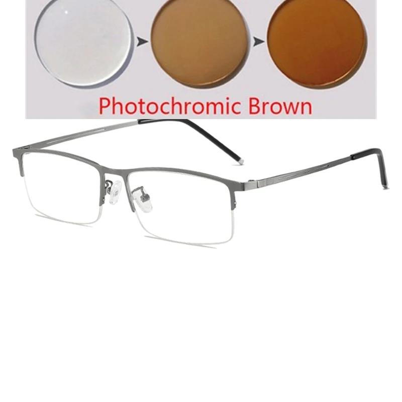 Gafas Cuadradas de Media Montura de Aleación de Titanio para Hombres Vintage Miopes con Receta -0 -0.5 -0.75 A -6.0