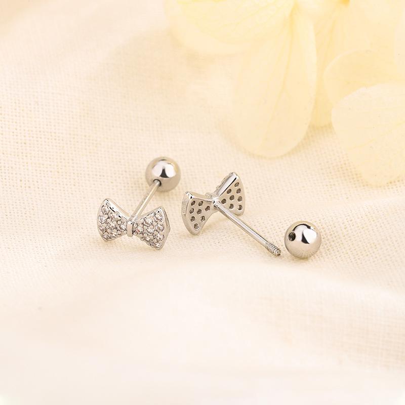 Delicate Bow Stud Earrings For Women Screw Back Cartilage Piercing Hypoallergenic Fashion Jewelry Small Exquisite Ear Bone Clip