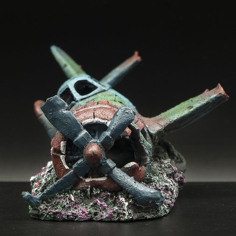 1 szt. Sztuczna Dekoracja Wrak Samolotu Schronienie Dom Rękodzieło z Żywicy do Akwarium Dekoracja Krajobrazowa Artykuły Wodne