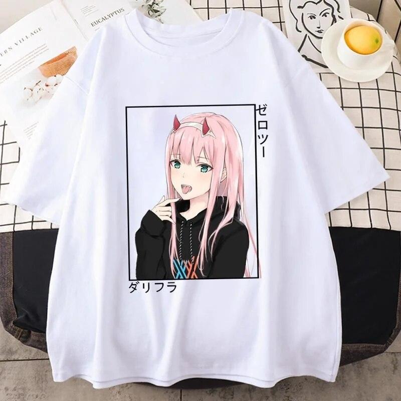 

Футболка с аниме «Zero Two», женская футболка с графическим принтом, летние повседневные свободные топы с короткими рукавами и круглым вырезом 3XL