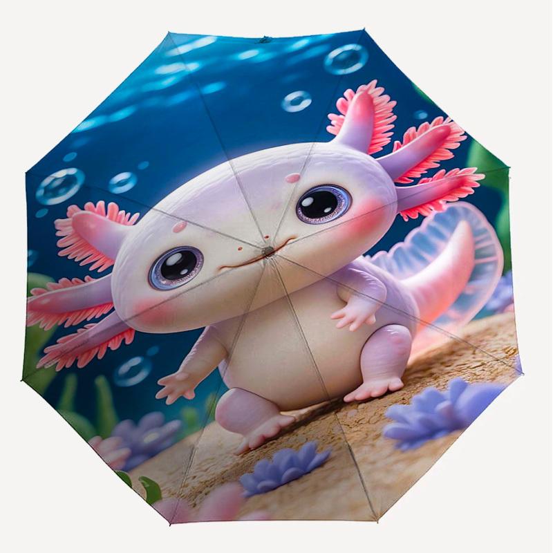 1PC Axolotl Ocean Umbrella-8-Rib Reinforced Portable Folding Travel Suitable for All Seasons Outdoor Daily Use  -J0353