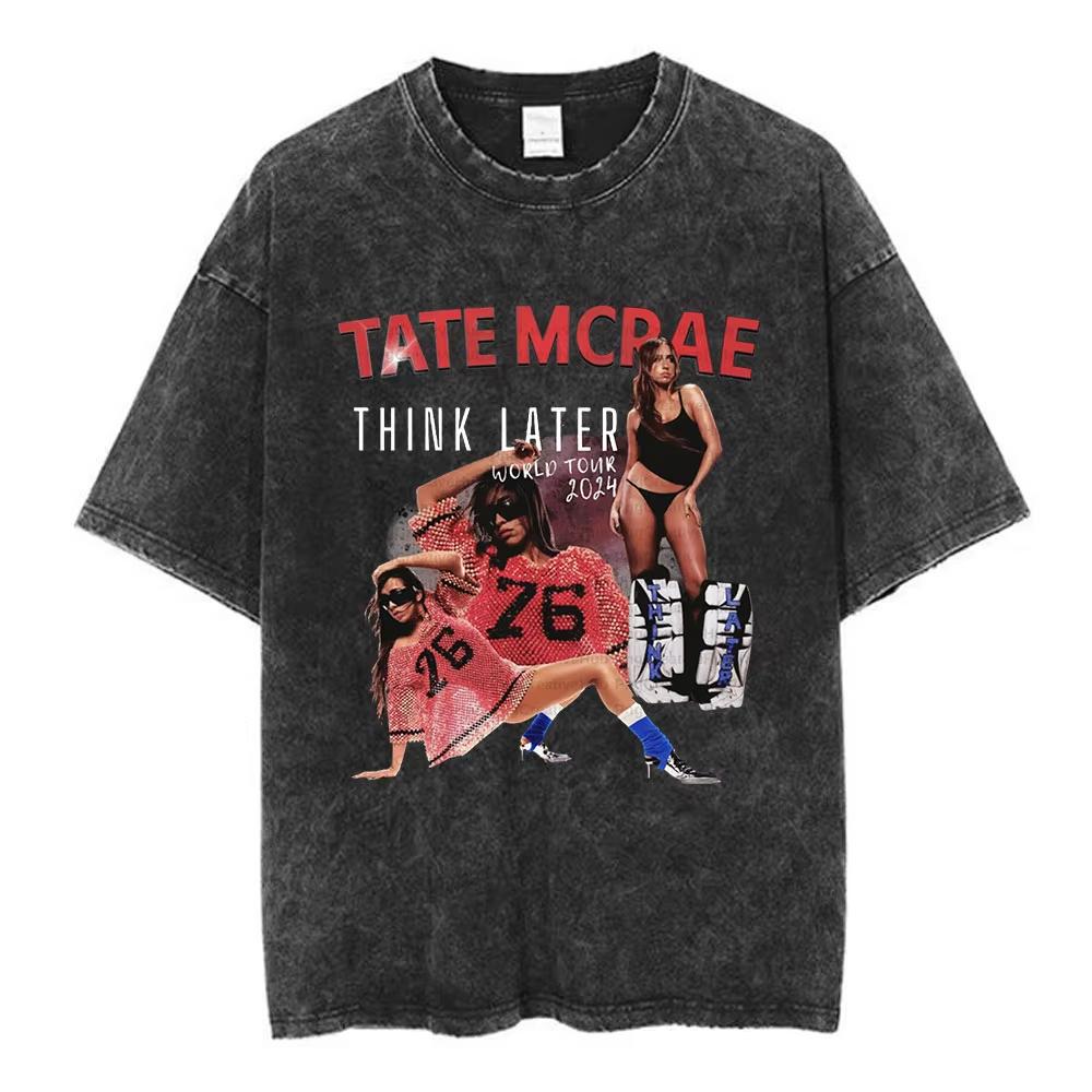 Trendy Tate Mcrae Greedy Album Tour Merch T Shirt Men Women Vintage Washed Short Sleeve Oversized Casual Tee Top