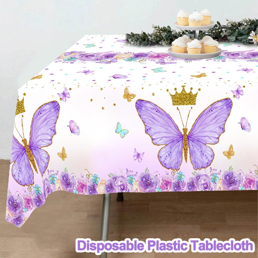 Purple Butterfly Disposable Tablecloth Spring Butterfly Theme Birthday Party Decoration Girls 1st Birthday Baby Shower Wedding