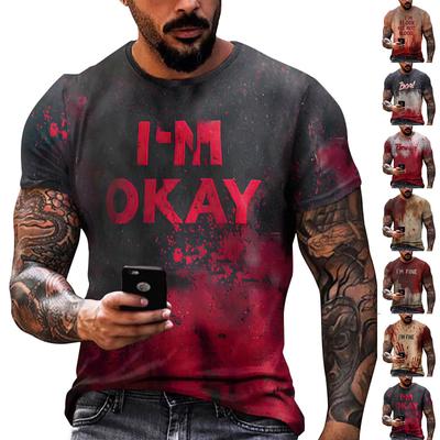 Halloween T Shirt Men's Casual Round Neck Blood Splatter Pattern Tops Horror Bloody Printed Short Sleeve Tops