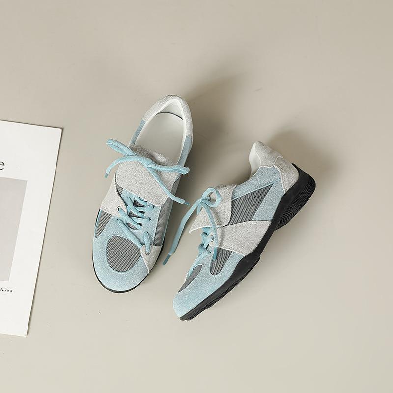 

Cowhide version~ niche design tongue-turning retro leather flat-bottomed versatile lace-up outdoor board shoes women 35 синий