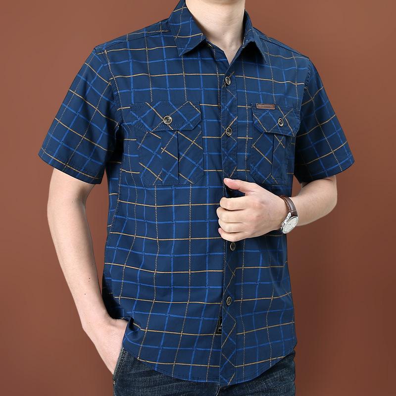 Plaid Shirt Men's Short-sleeved Summer Loose Big Yards Shirt Casual Men's Half-sleeved Shirt Comfortable and Durable Men's Tops Fashionable Trend