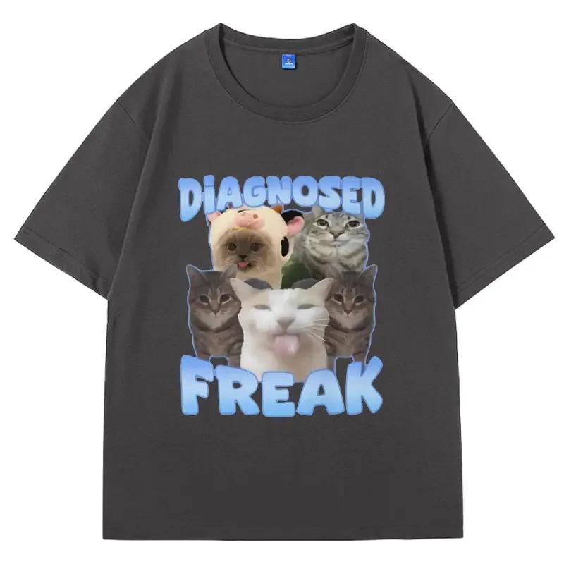 Diagnosed Freak Funny Watermelon Cat Meme T-shirt  Women Oversized Streetwear T Shirt Fashion Oversized Cotton T Shirts Male