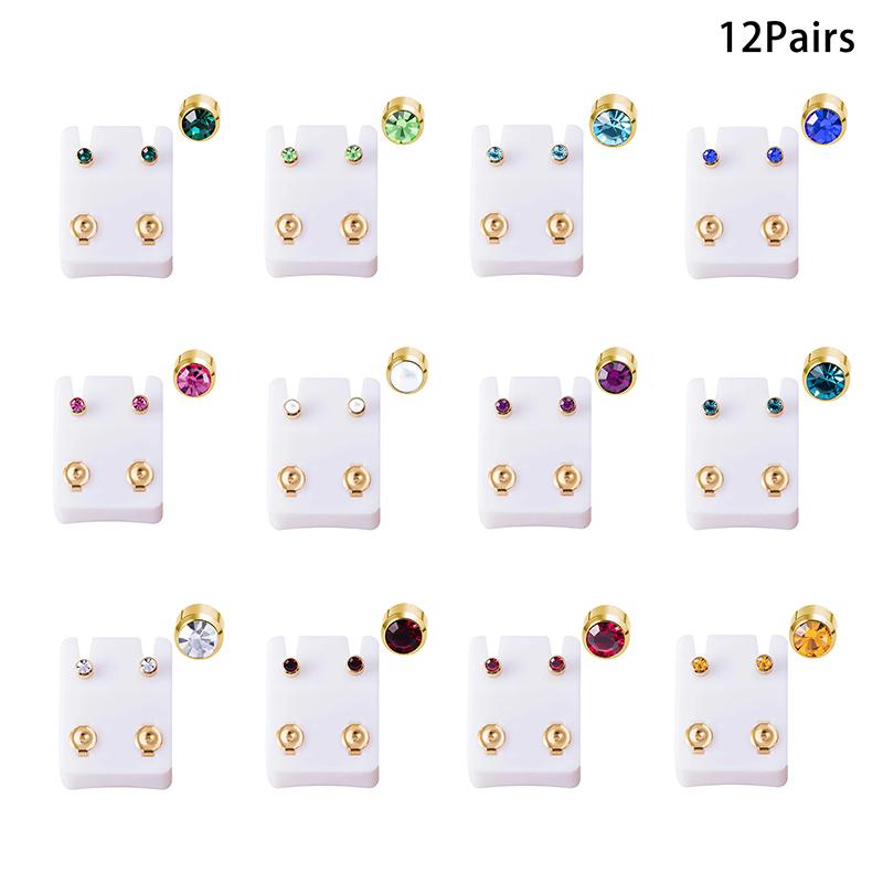

1/12Pairs Gold Plated Steel Earring Studs For Ear Piercing Tool Birthstone Ear Stud Earrings Studs Tragus Cartilage Body Jewelry 4