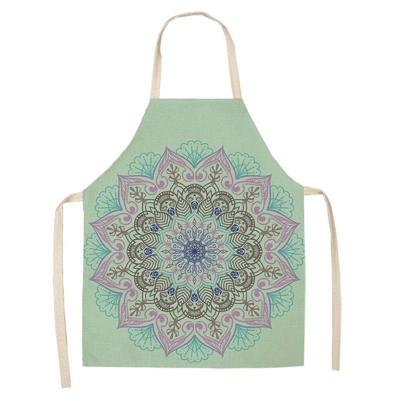 Home Cooking Baking Kitchen Apron Mandala Print Kitchen Apron Women's Coffee Shop Cleaning Accessories Cotton Linen Bib