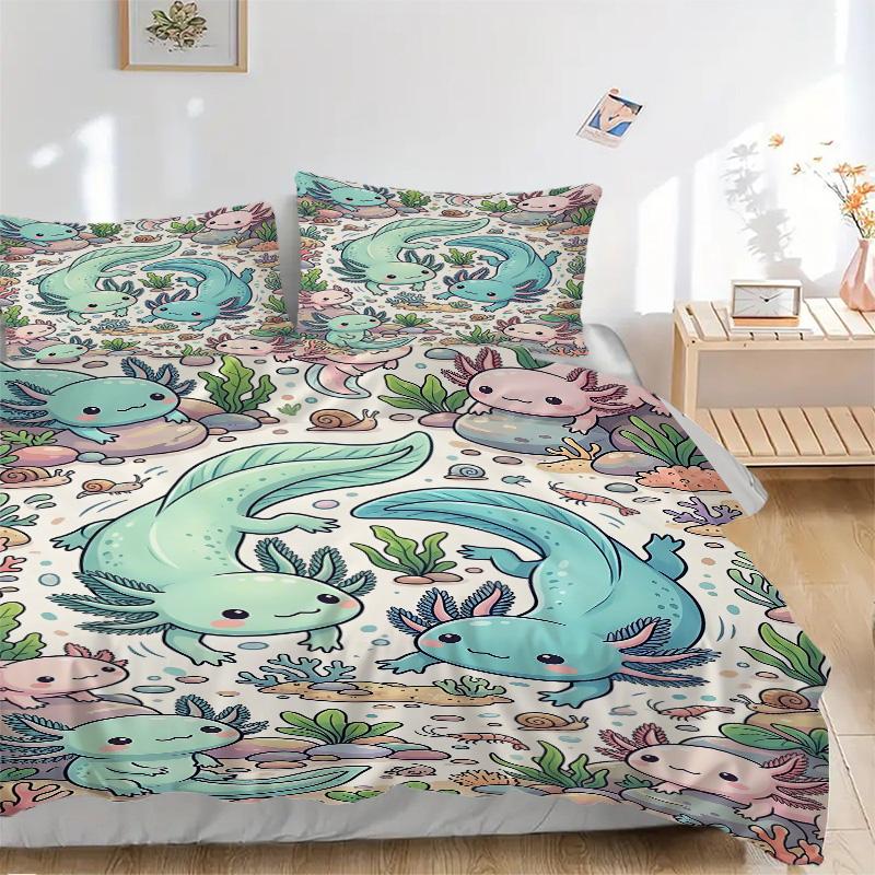 Axolotl Underwater World Print 3Pcs Bedding Setduvet Cover With 2 Bedropillowcase Home Birthday Gift