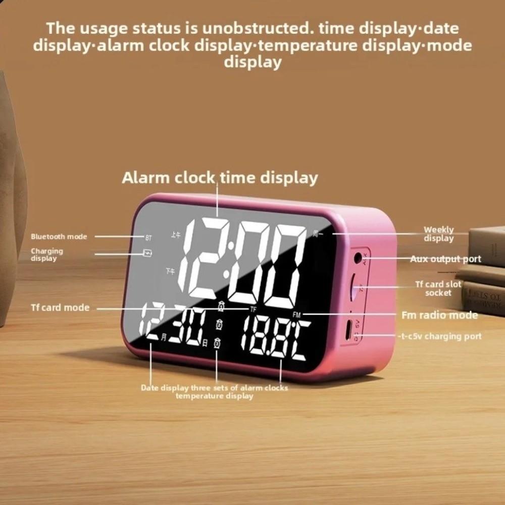 Large Digital Alarm Clock Rechargeable Bluetooth Speaker Smart LED Display Clock  Bedroom