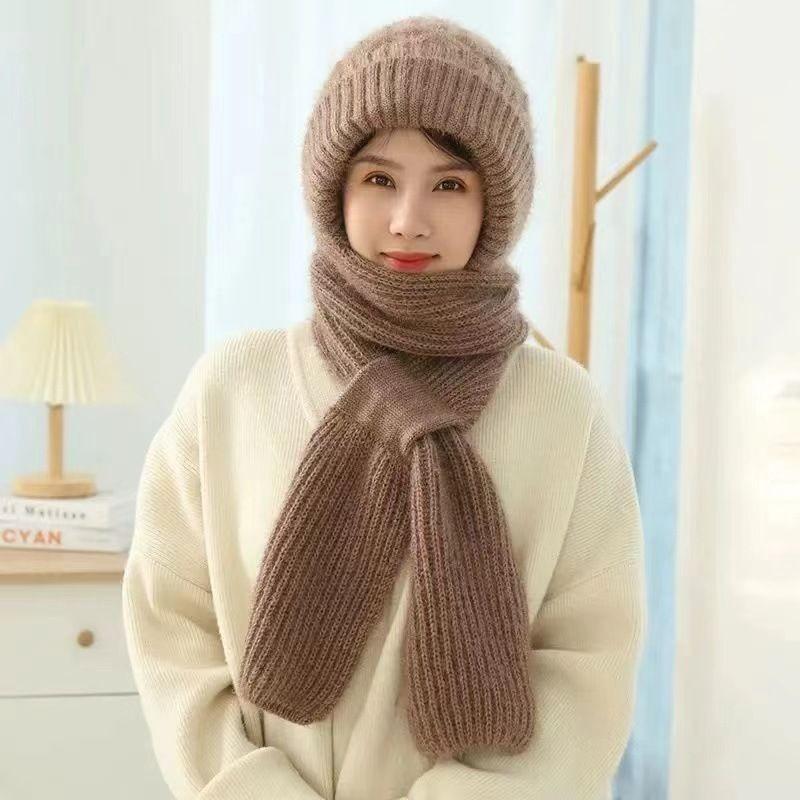 Autumn and Winter Squirrel Velvet Warm Women's Wool Hat Versatile Snow Hat Cold Winter Hat Scarf Integrated Knitted Hat