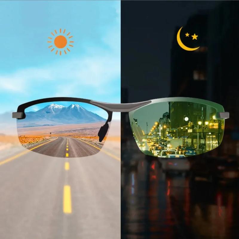 Polarized Pochromic Sunglasses Men Aluminum Magnesium Frame Top Lens Driving Day and Night Vision Goggles Sun Glasses