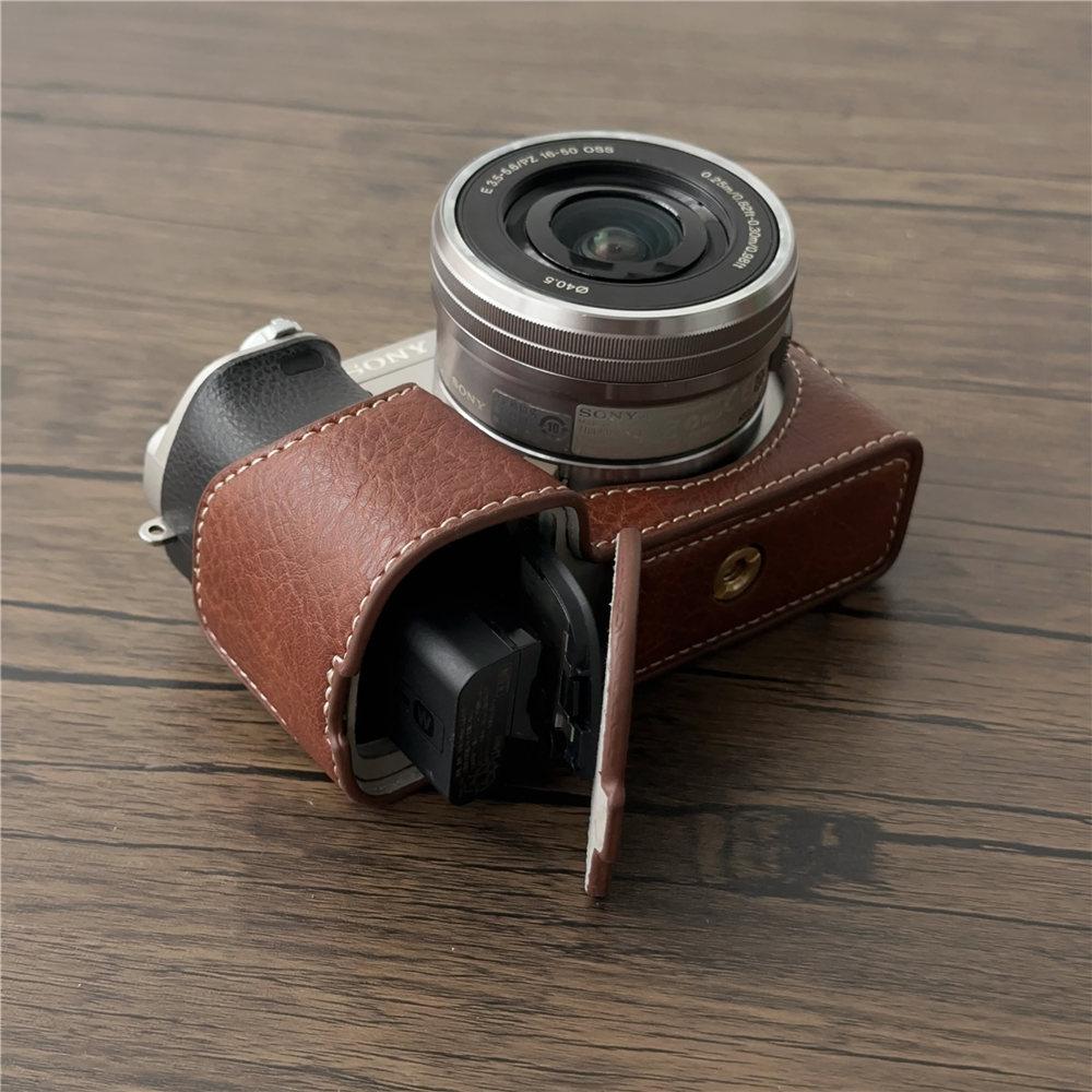 Pouzdro z PU kůže pro fotoaparát Sony A6300 A6400 A6000 A6100 se spodním otevíráním