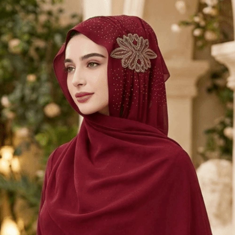 Shiny Sequin Embellished Headscarf Light Luxury Long Scarf Elegant Head Wrap Turban Festival