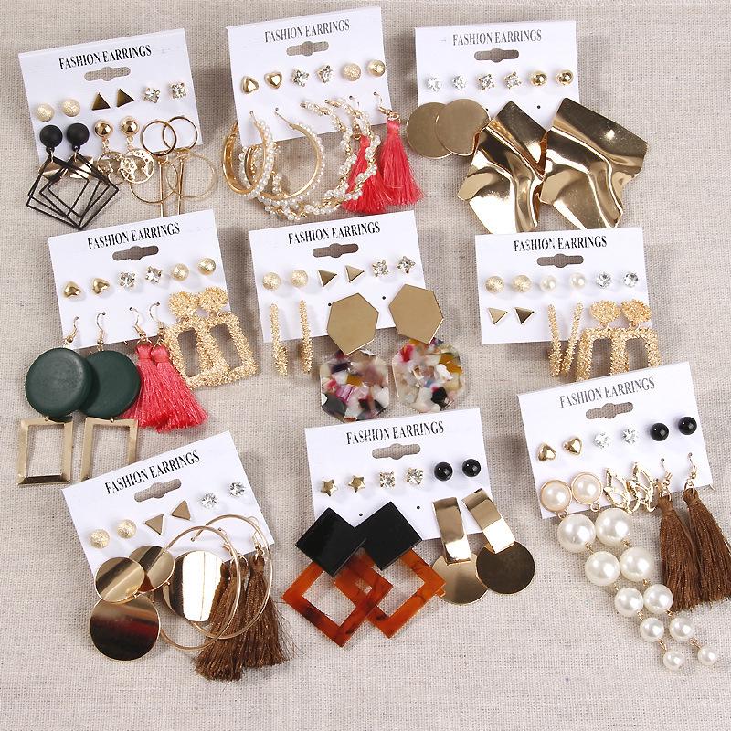 Women's Tassel and Pearl Crystal Stud Earring Set