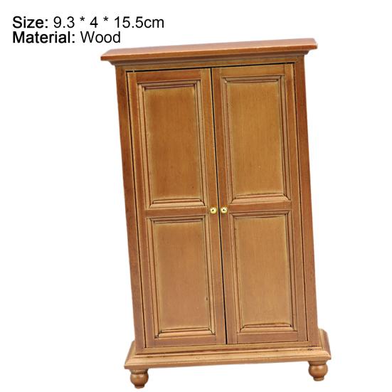 Miniature Wooden Wardrobe Retro Meticulous Workmanship Minimalistic Dollhouse Wooden Upright Wardrobe for 1/12 Doll House