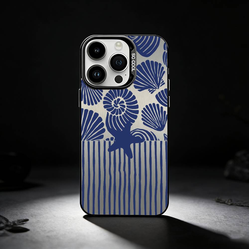 Seashell Starfish Pattern Phone Case For iPhone 17,16,15,14,13,12,11 Plus,Pro Max,XS,Colored silver phone case