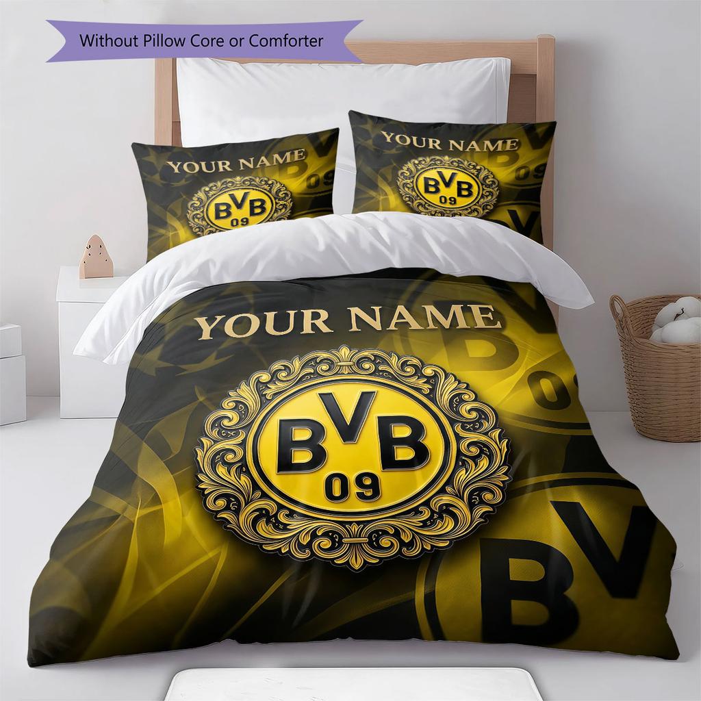 Custom Name,Borussia Dortmund Pattern Bedding Home Decoration Birthday Gift ( 1 Duvet Cover + 2 Pillowcase, Without Core),fan Merchandise.