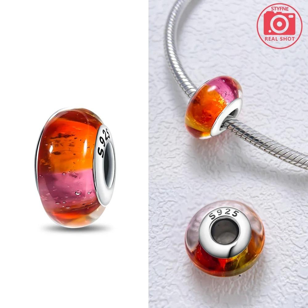 Original Rosa Glasperlen Blaue Romantische Perlen 925 Silber Charms für Frauen DIY Schmuckherstellung Armband Passend