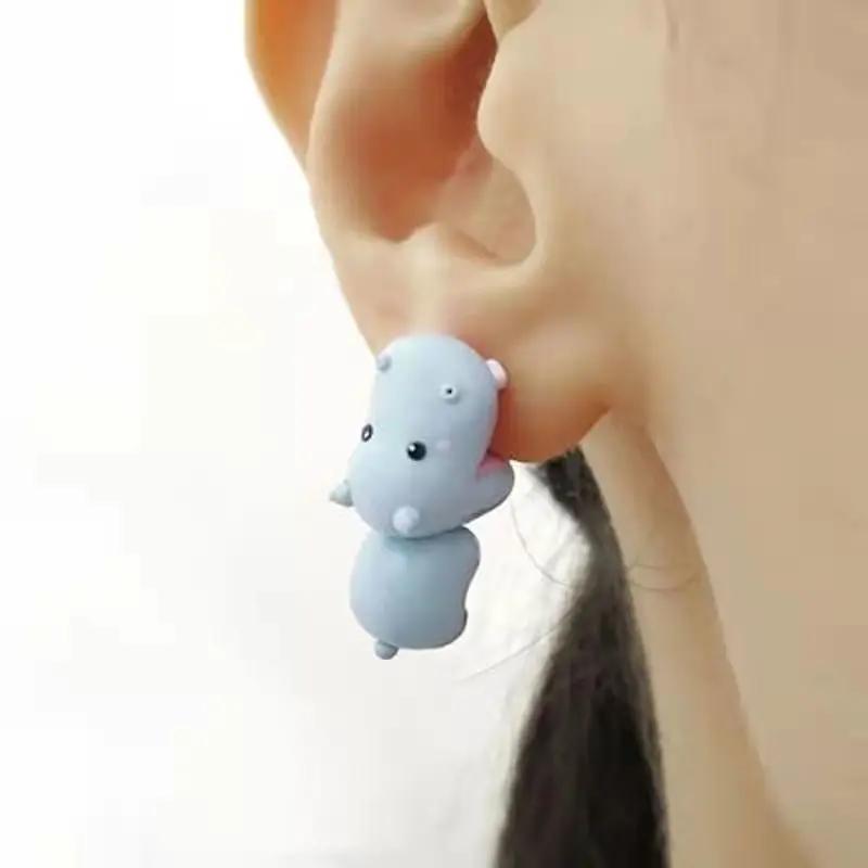 Encantador Set de Pendientes de Animales Adorables - Diseños de Dinosaurio, Cachorro y Ballena - Divertida Joyería de Arcilla-mordisco Regalo Regalos y Accesorios Divertidos