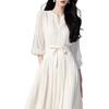 Rochie elegantă albă din șifon franțuzesc - Stil zeiță de primăvară/vară