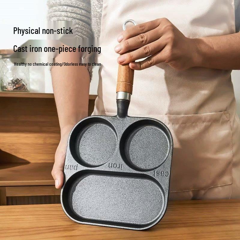 Cast Iron Non-stick Breakfast Pan: 3-in-1 Omelet, Burger Mold, Egg & Dumpling Maker
