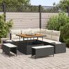8-piece Garden Sofa with Black Poly Rattan Acacia Cushions, 2-seater Garden Sofa with Storage & Cushions Black 3364725