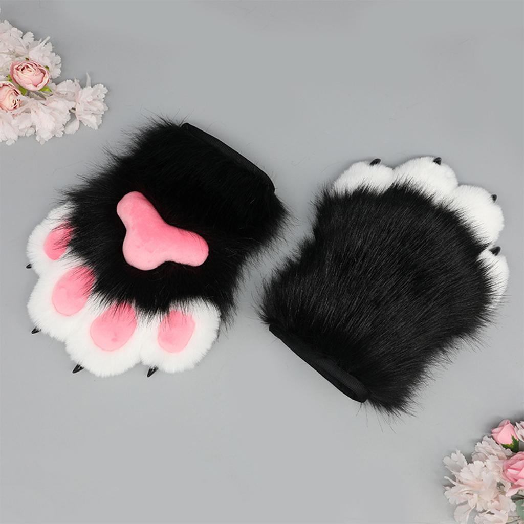 Anime Cats Paws Gloves Furry Plush Beast Paws Gloves for Girl Women Halloween Party Costume Handwear Cosplay Accessories